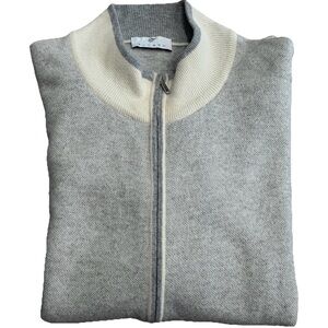 Fugaro Italian Wool Cashmere Full Zip Sweater Men 48” Chest XL Gray/Cream Zipper